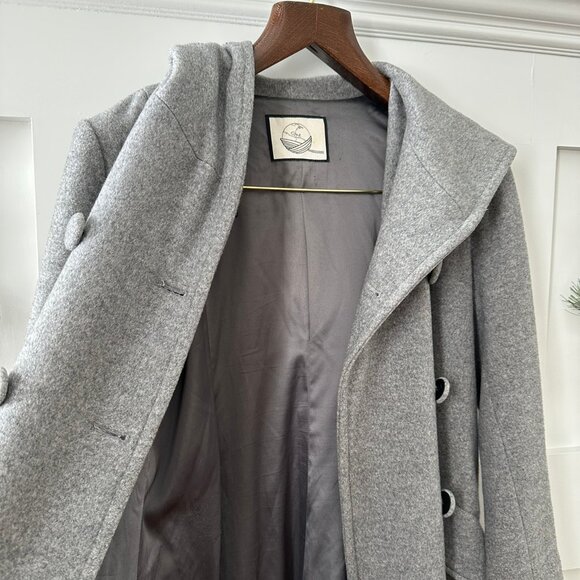🧥 Elegant Vintage Gray Wool Swing Coat / Cloak | Shawl Collar |  Size L - Picture 7 of 11